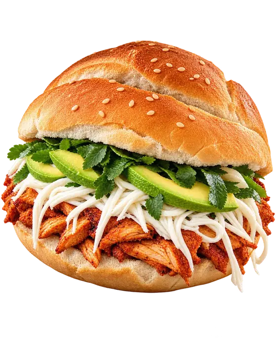 Cemita de pollo adobado